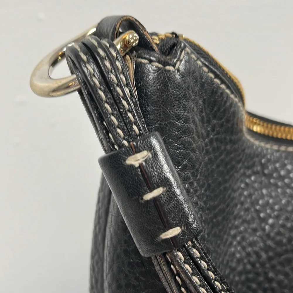 Black Pebbled Leather HandBag 2 Outside pockets, cloth interior - Image 7