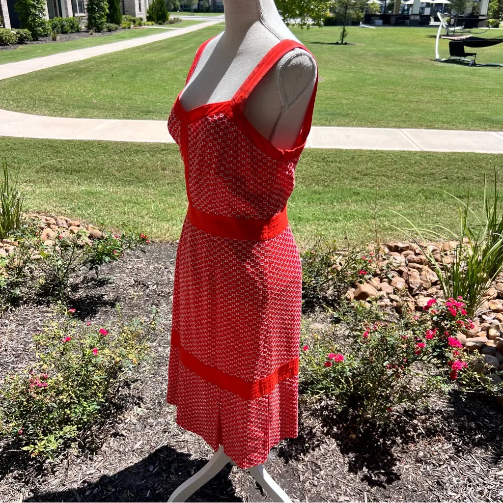 Tory Burch Berdine Orange Patterned Eyelet Midi Dress - Image 6