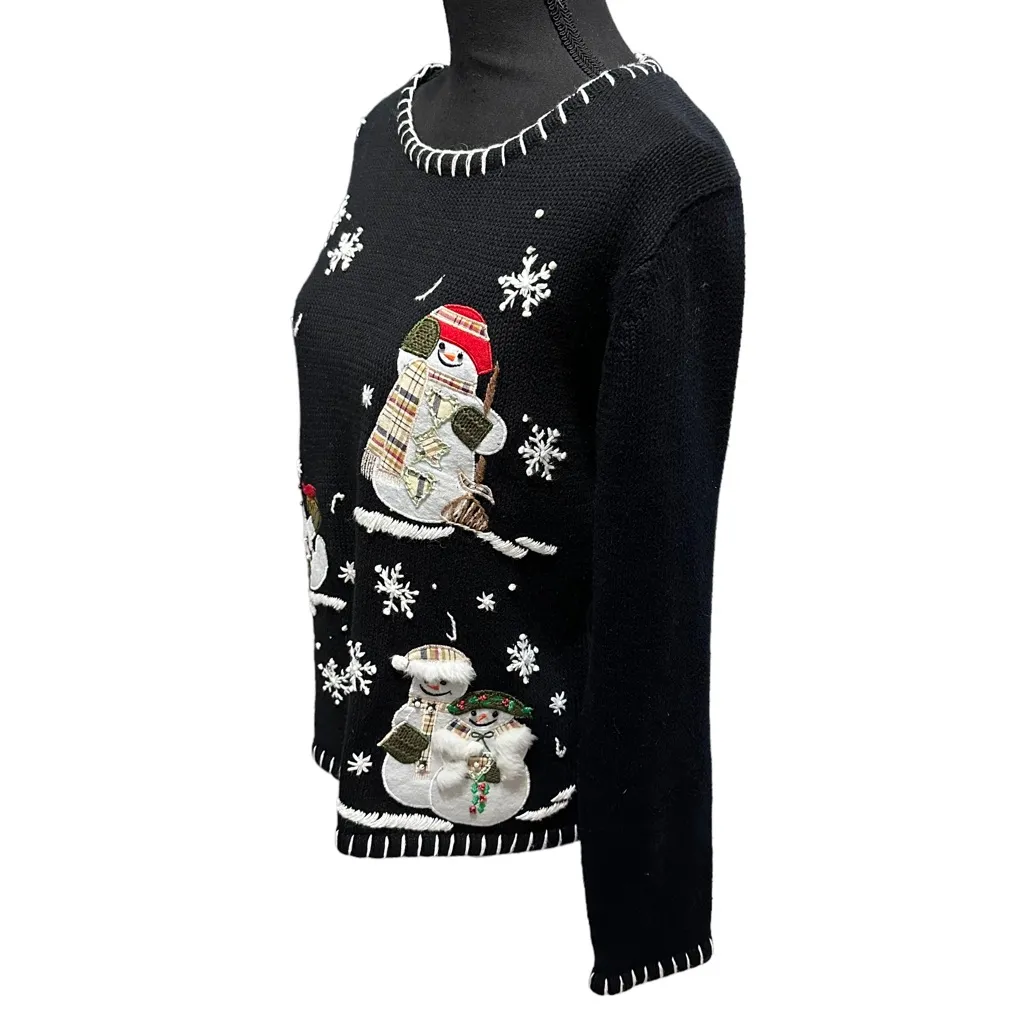 Through The Country Door Snowmen‎ Sweater Snowflakes Red bird Women Size M Black Size M - Image 7