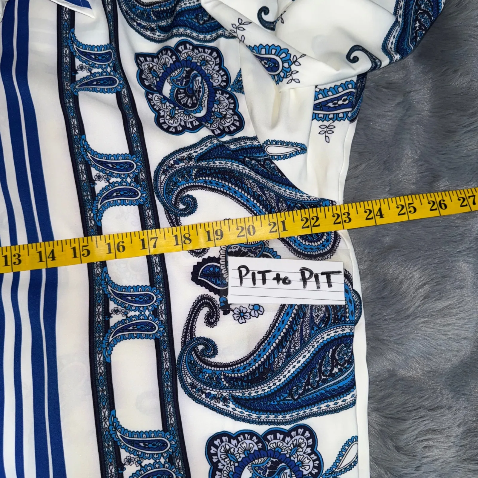 Express Boyfriend Portofino M Blue‎ White Paisley Stripe Button Up Blouse Silky - Image 10