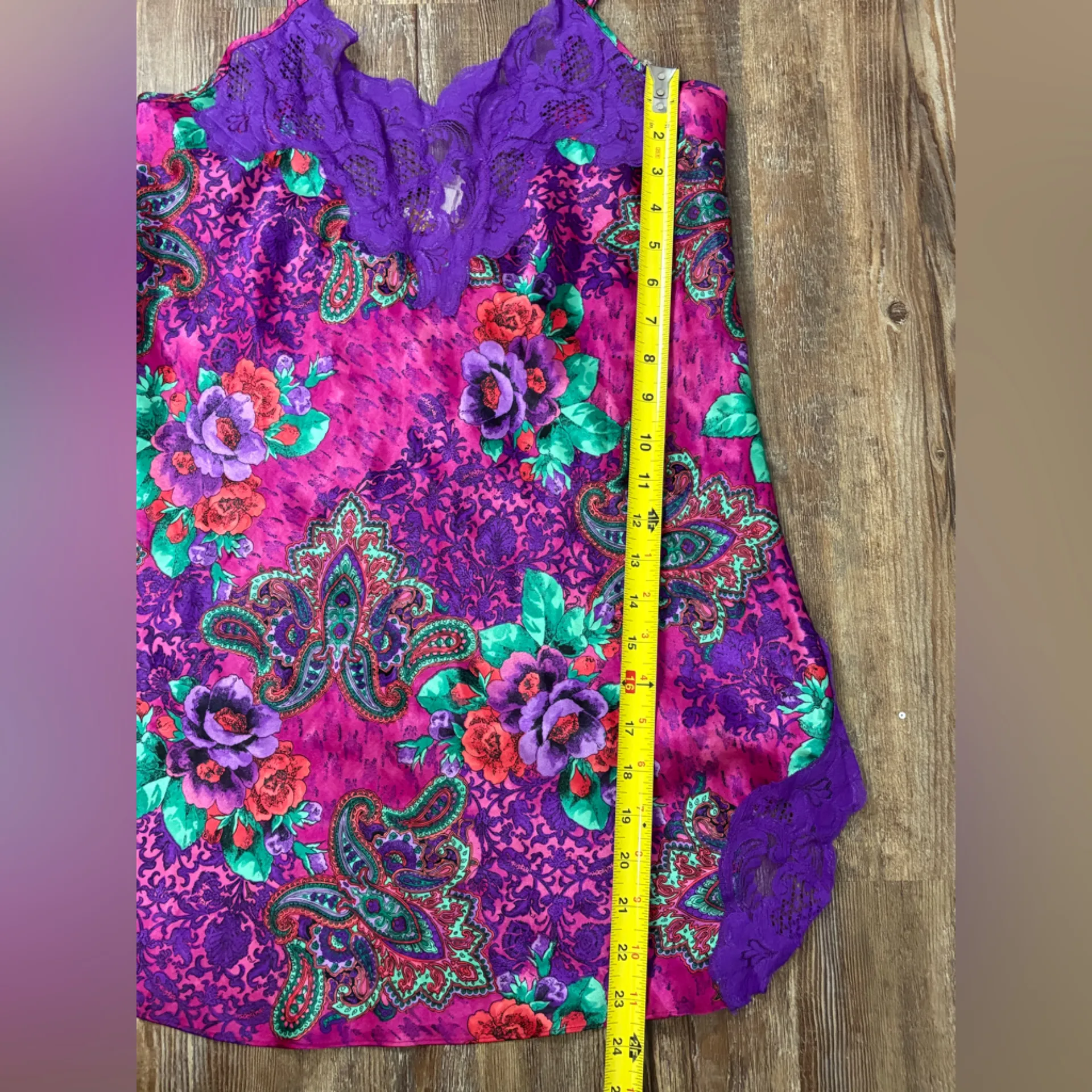 Victoria’s Secret Gold Label Vintage Paisley Floral Purple Lace Slip Dress Small - Image 3