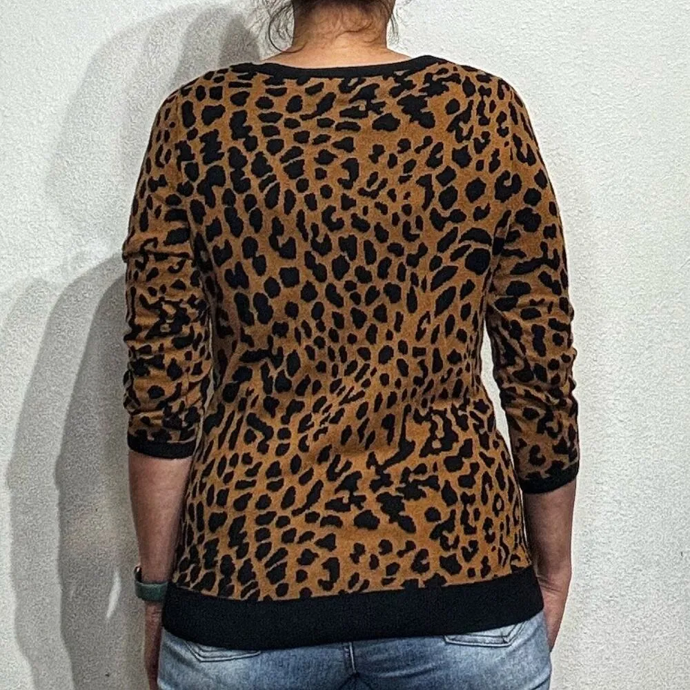 Talbots Animal Print Black Tan Leopard Pullover Sweater Sz L - Image 8