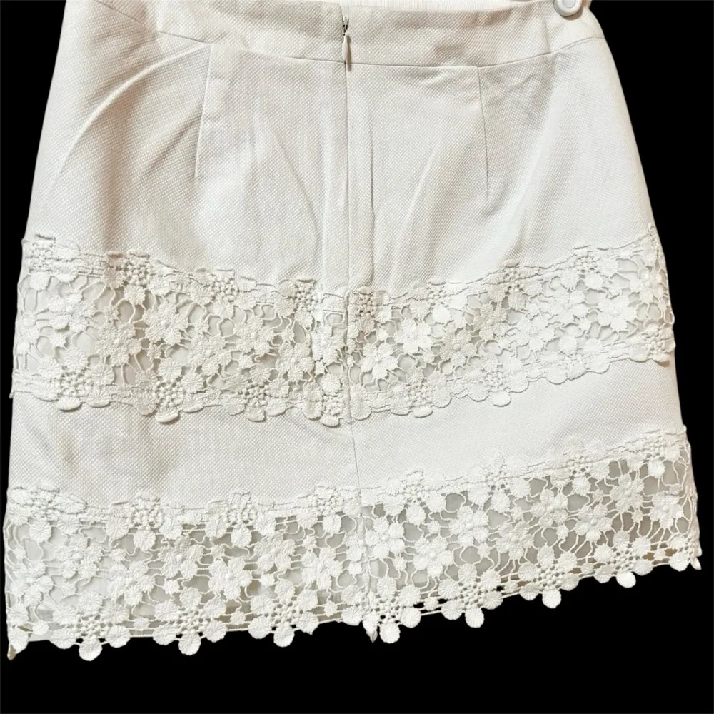 J.Crew White Lace and Cotton Mini Skirt | Size 00 | Floral Lace - Image 4