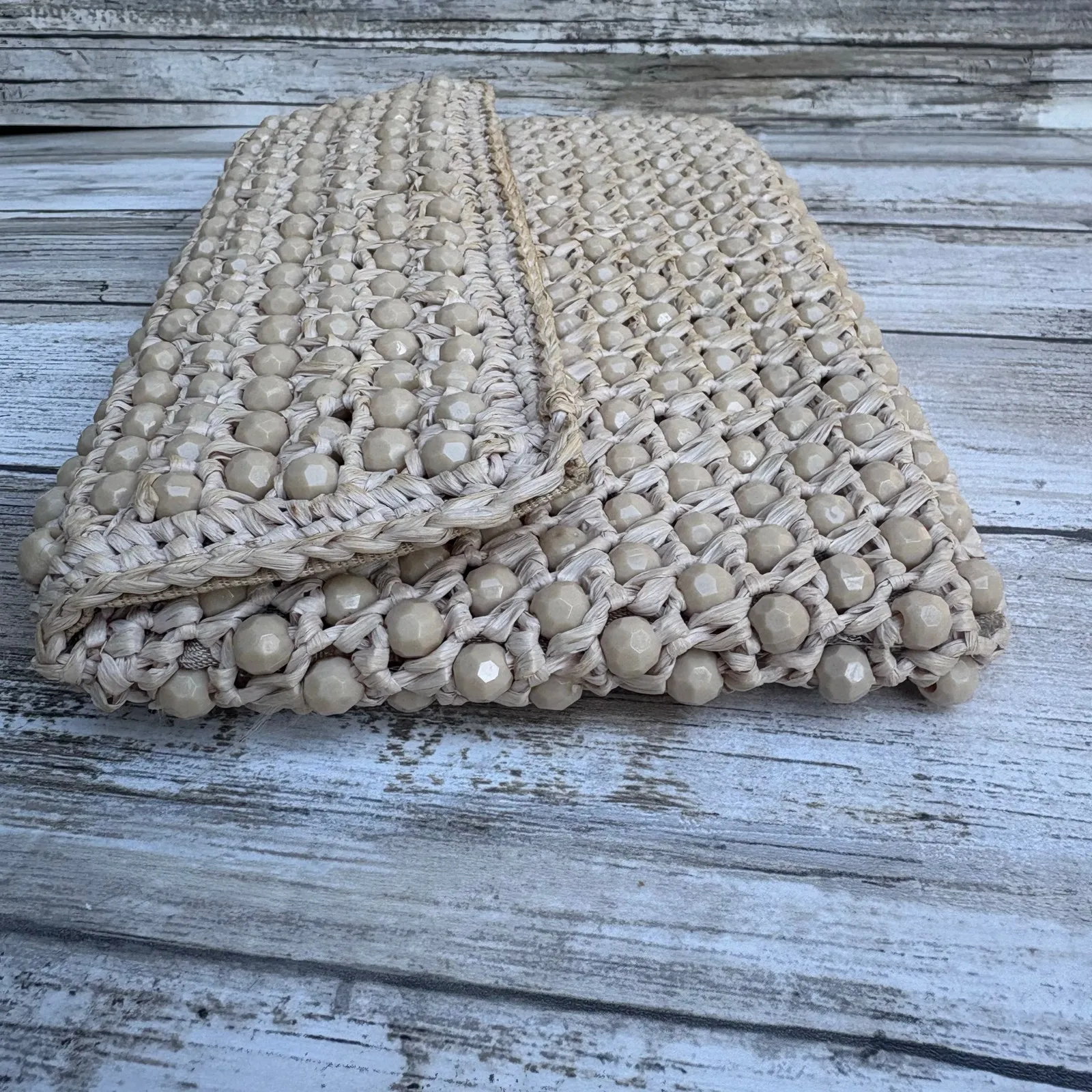 VTG Barbara Lee Purse Cream Beaded Rattan Straw Clutch Small Made in Italy - Image 5