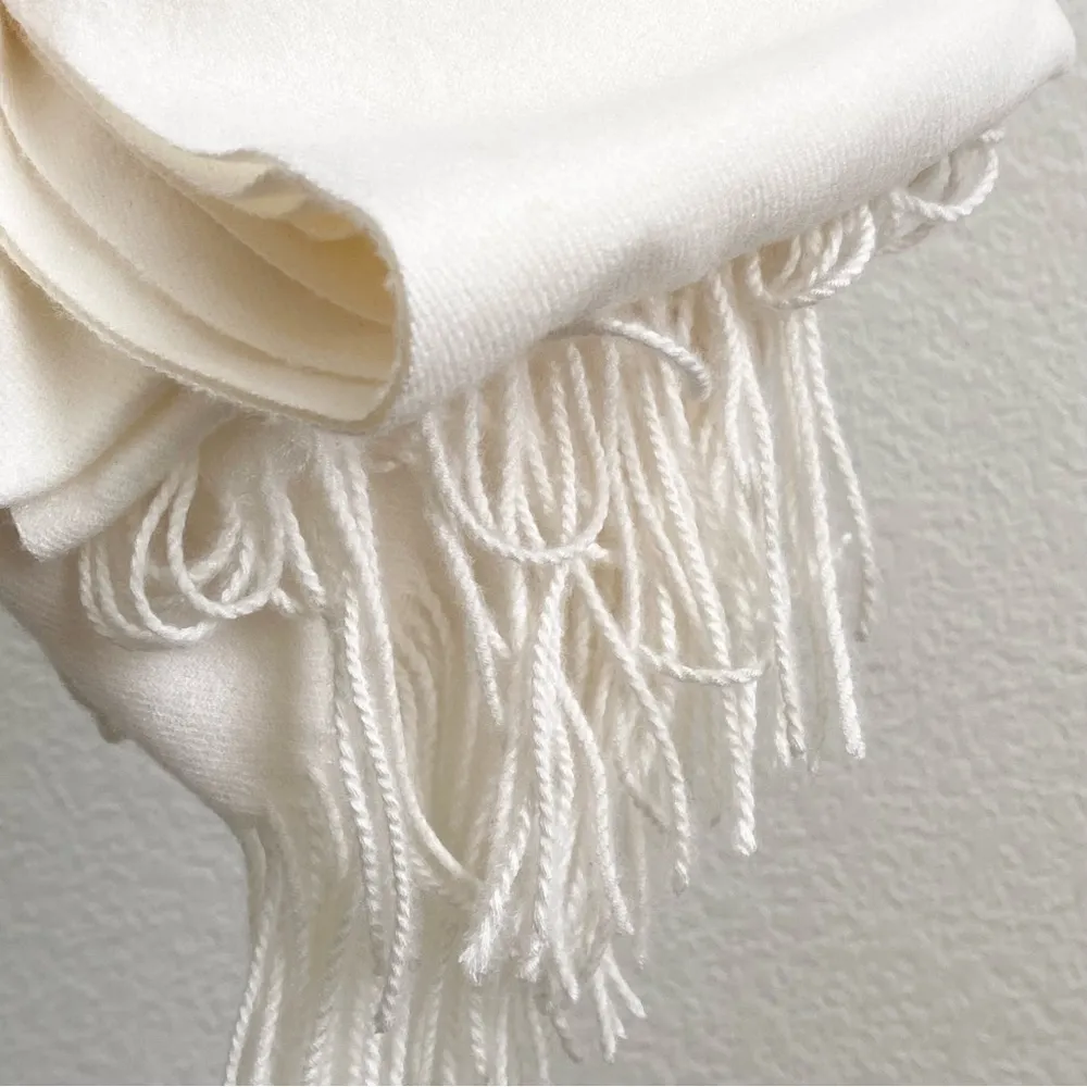 LOOK by M Cashmere Cream Soft Solid Cashmere Fringe Scarf 28”X77” - Image 5