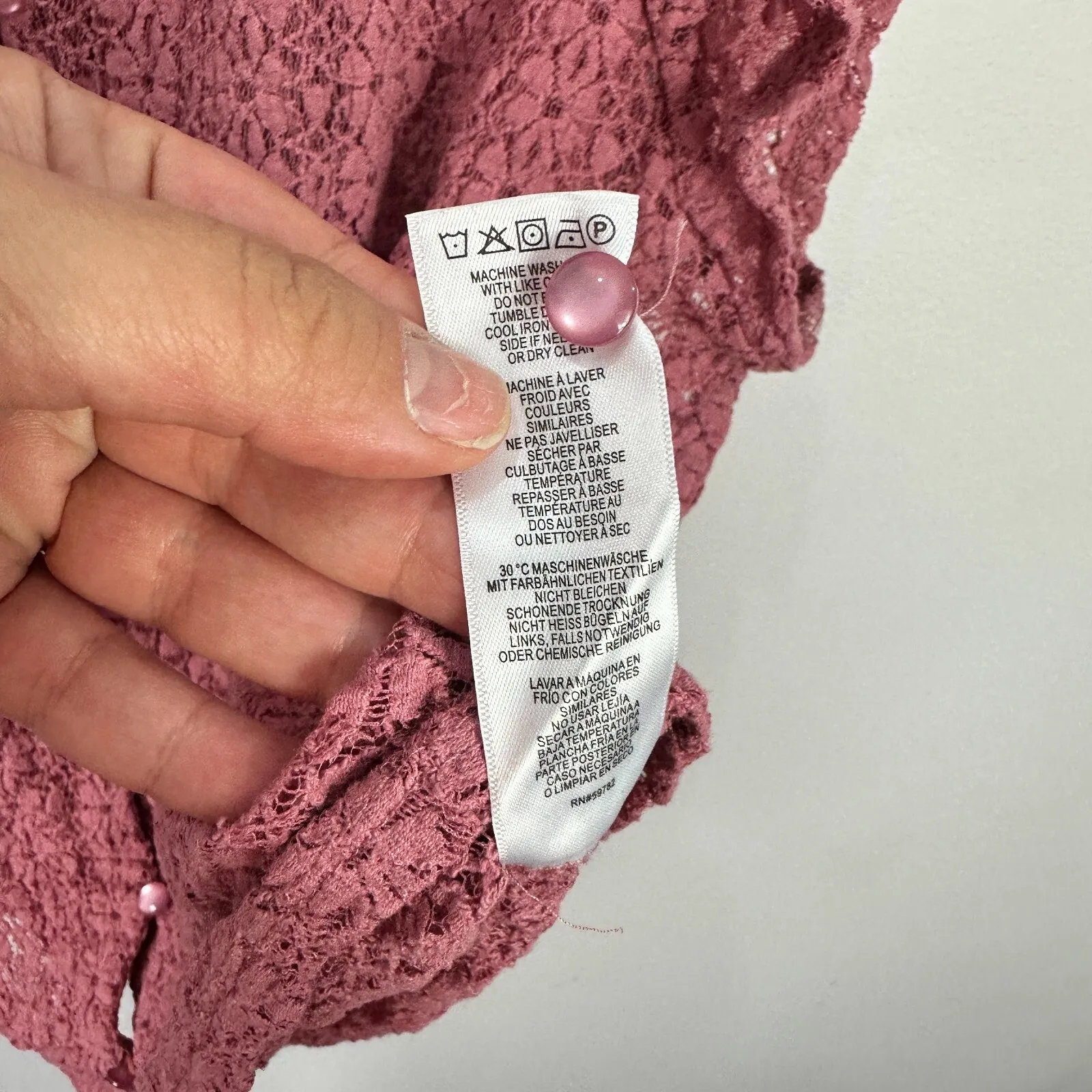 Adrianna Papell Top S Pink Lace Button‎ Down Ruffle Sleeve Romantic Feminine - Image 6