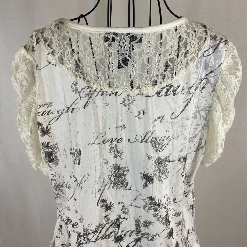 Style & Co Cream and Black Dandelion Wishes Top with Lace Sleeves Size Medium - Image 99