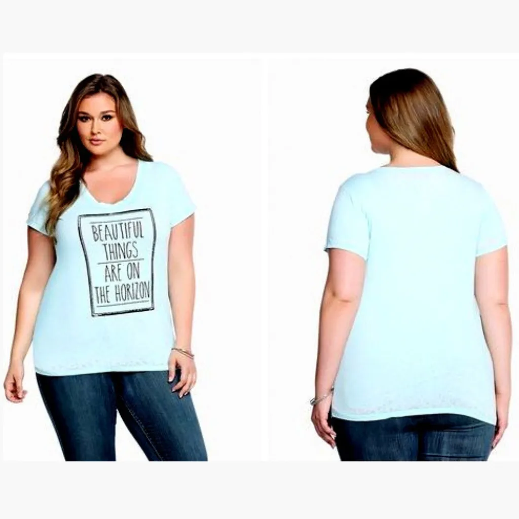 Torrid Burnout Tee Shirt T-Shirt Plus 0X‎ 12 XL Light Blue Beautiful Horizon - Image 2