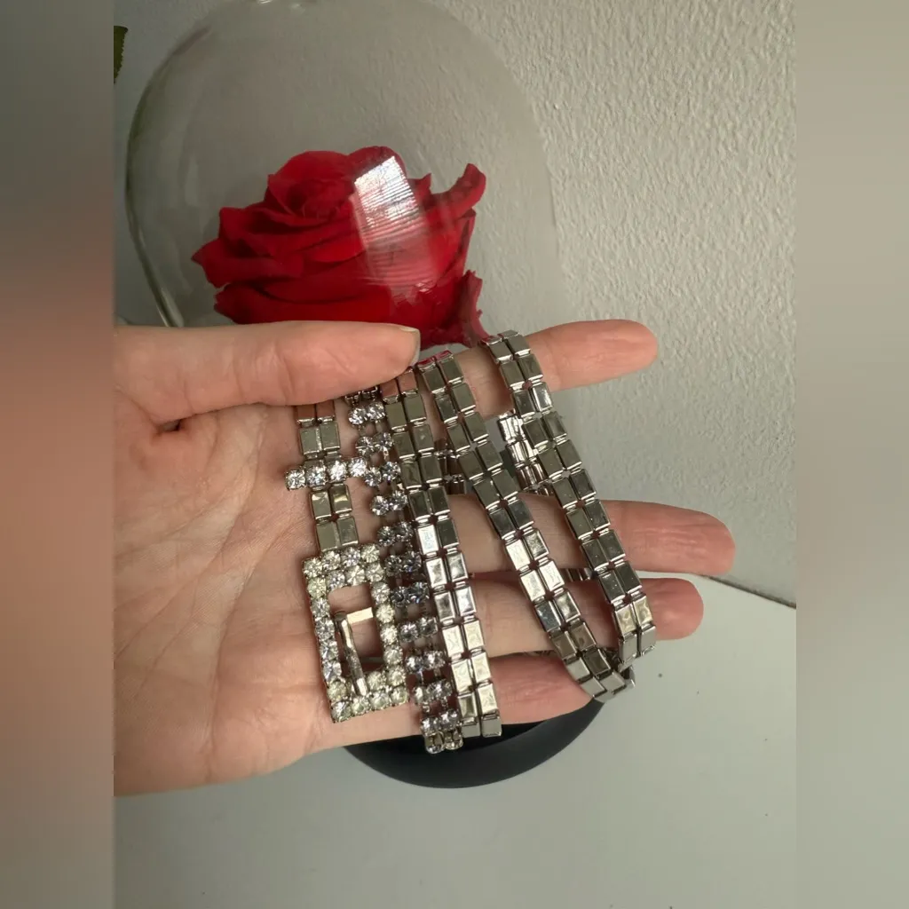 Unisex Metal chain belt with rhinestones Silver - Image 2