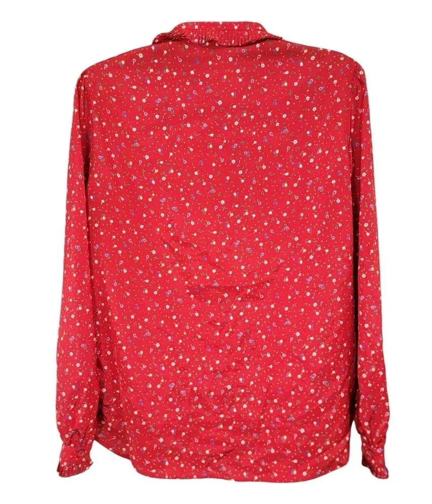 The Villager VTG Red Mini Floral Print Button Down Long Sleeve Women's Size 16 - Image 9
