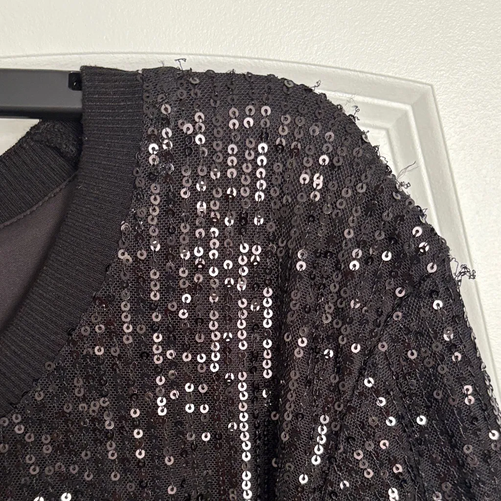 Vera Wang Black Sequin Long Sleeve Dress - Image 8