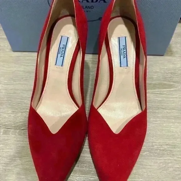 Prada  red Suede pointy Heels - Image 2