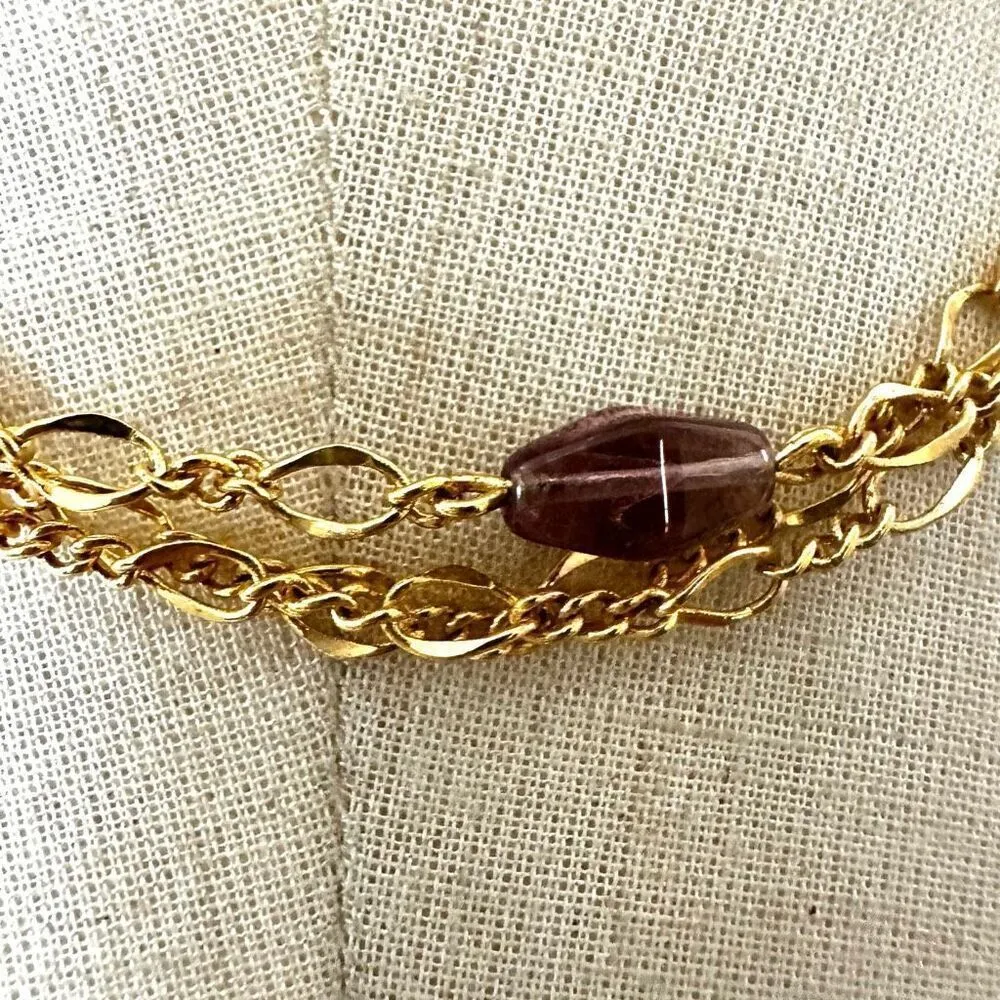 Vintage B.C. Lind 14K GE purple beaded triple strand Necklace Gold - Image 3