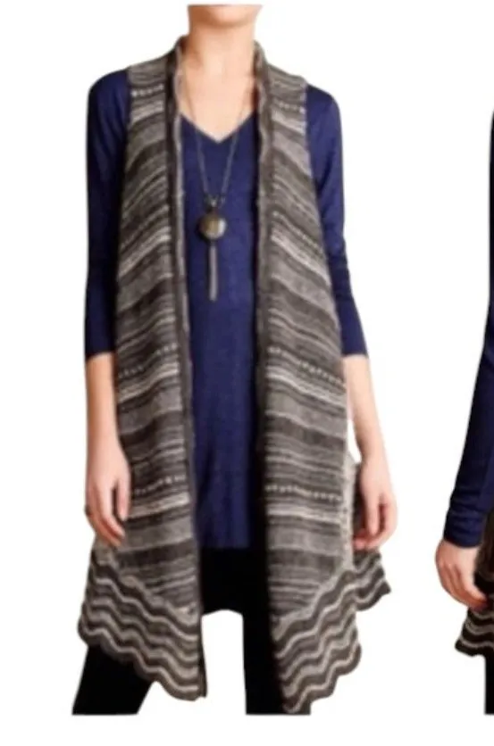 Moth Anthropologie Grey Gray Knit Sleeveless Waterfall Cardigan Medium Large - Image 1
