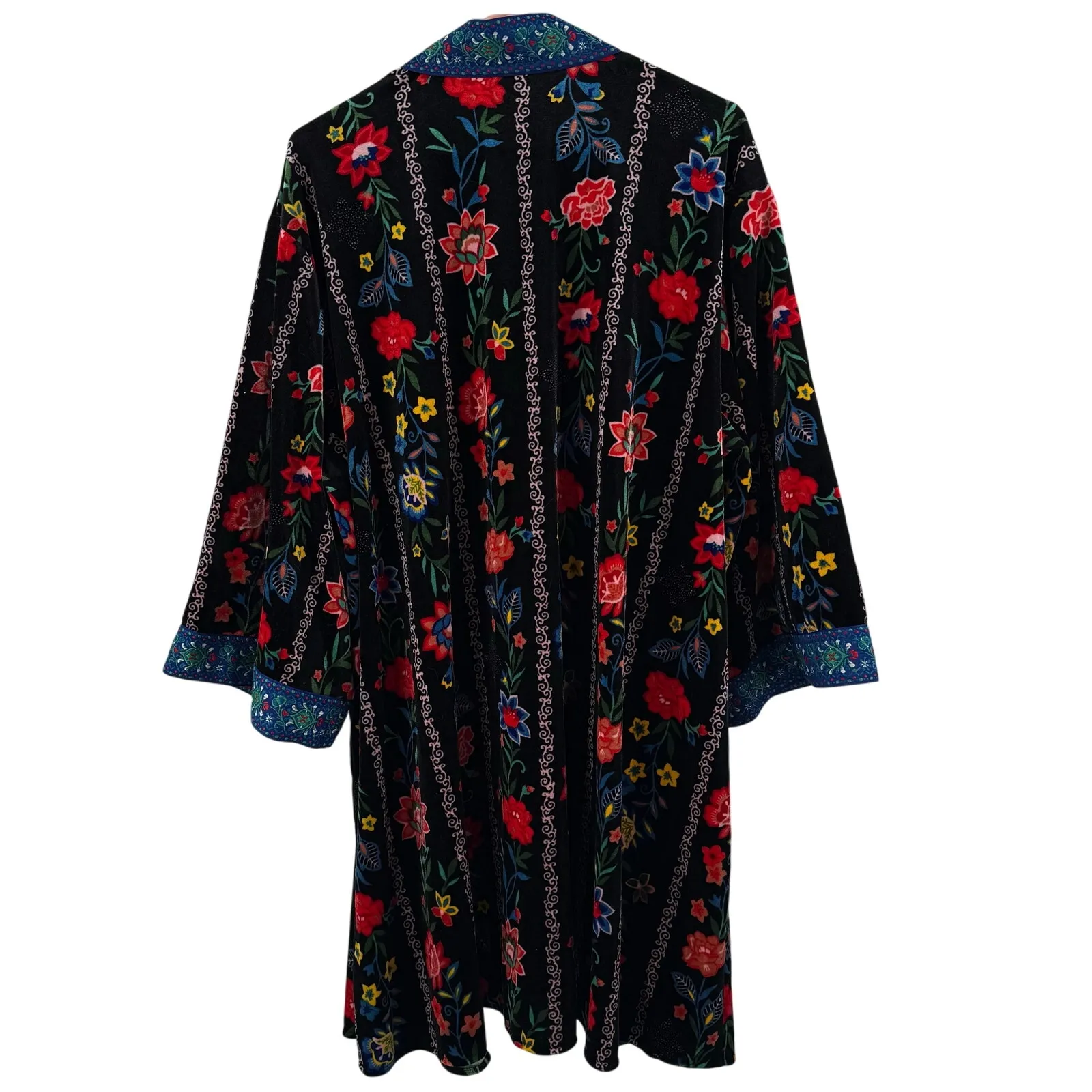 The Pioneer Woman Cardigan Size L/XL Printed Velvet Ruana Open Front Longline Black Size L - Image 3