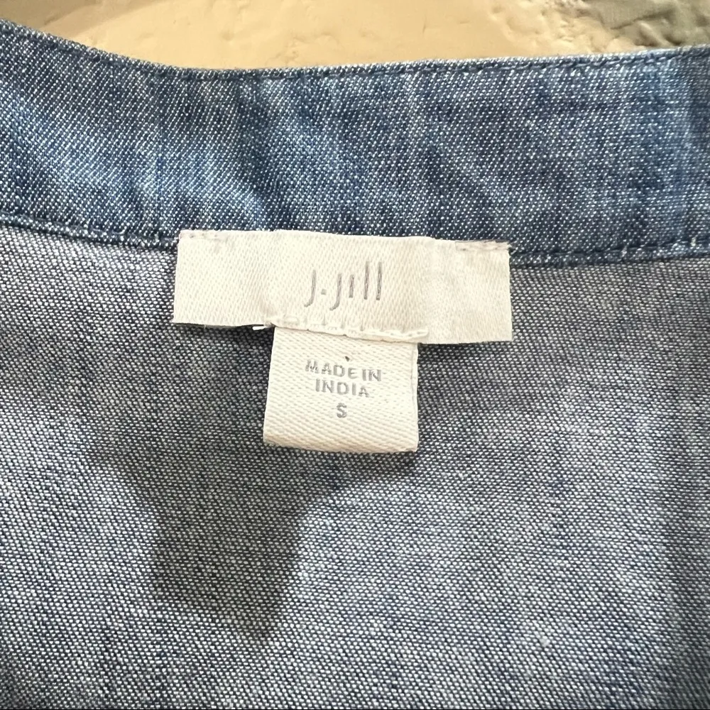 J Jill Floral Embroidered Denim Open Front Jacket Women’s Sz S Boho Hippie EUC Blue - Image 7