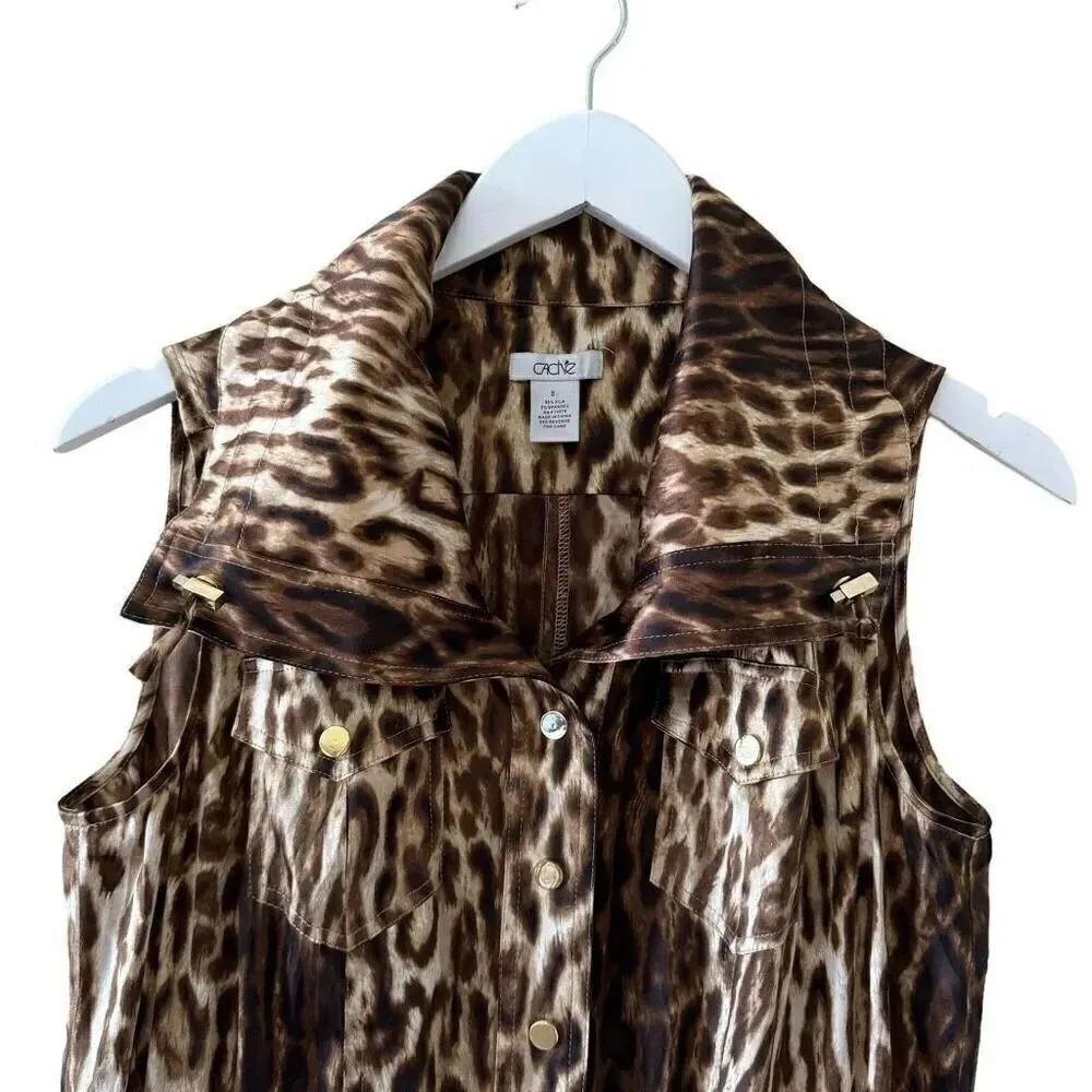 Cache  Silk Leopard Animal Print Romper SZ S #2106 - Image 3