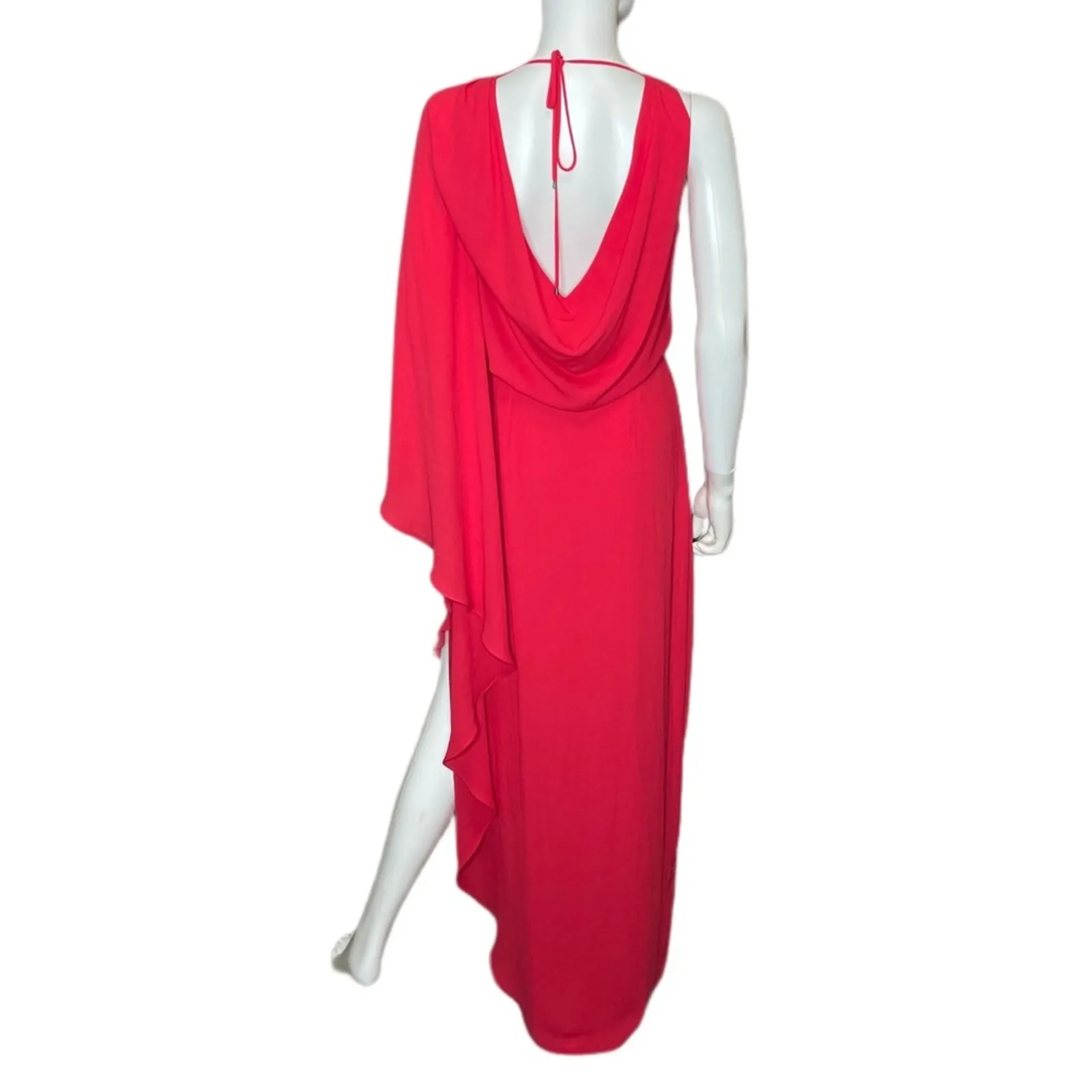 HALSTON HERITAGE One-Sleeve Cowl-Back Maxi Dress Rose Red Women’s Sz 0 - Image 4