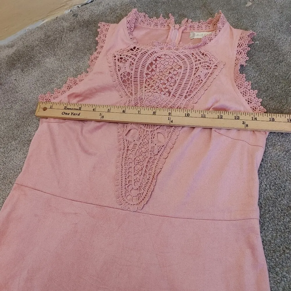 Altar'd State Pink Size Small S Crochet Pink Faux Suede Dress Soft Cozy Classy - Image 3