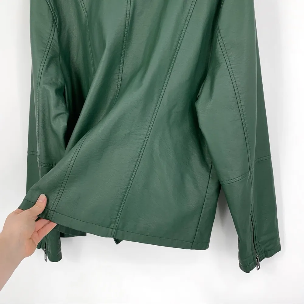 STYLE & CO Faux Leather Moto Jacket Hunter Green XXL - Image 10