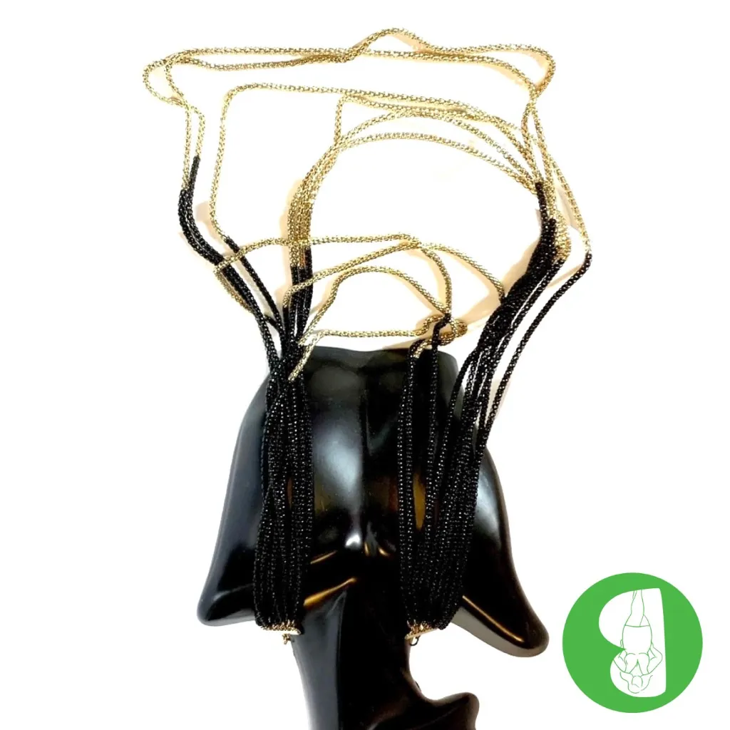 VINTAGE LAURA ASHLEY MULTI-STRAND BLACK & GOLD TONE NECKLACE - Image 2