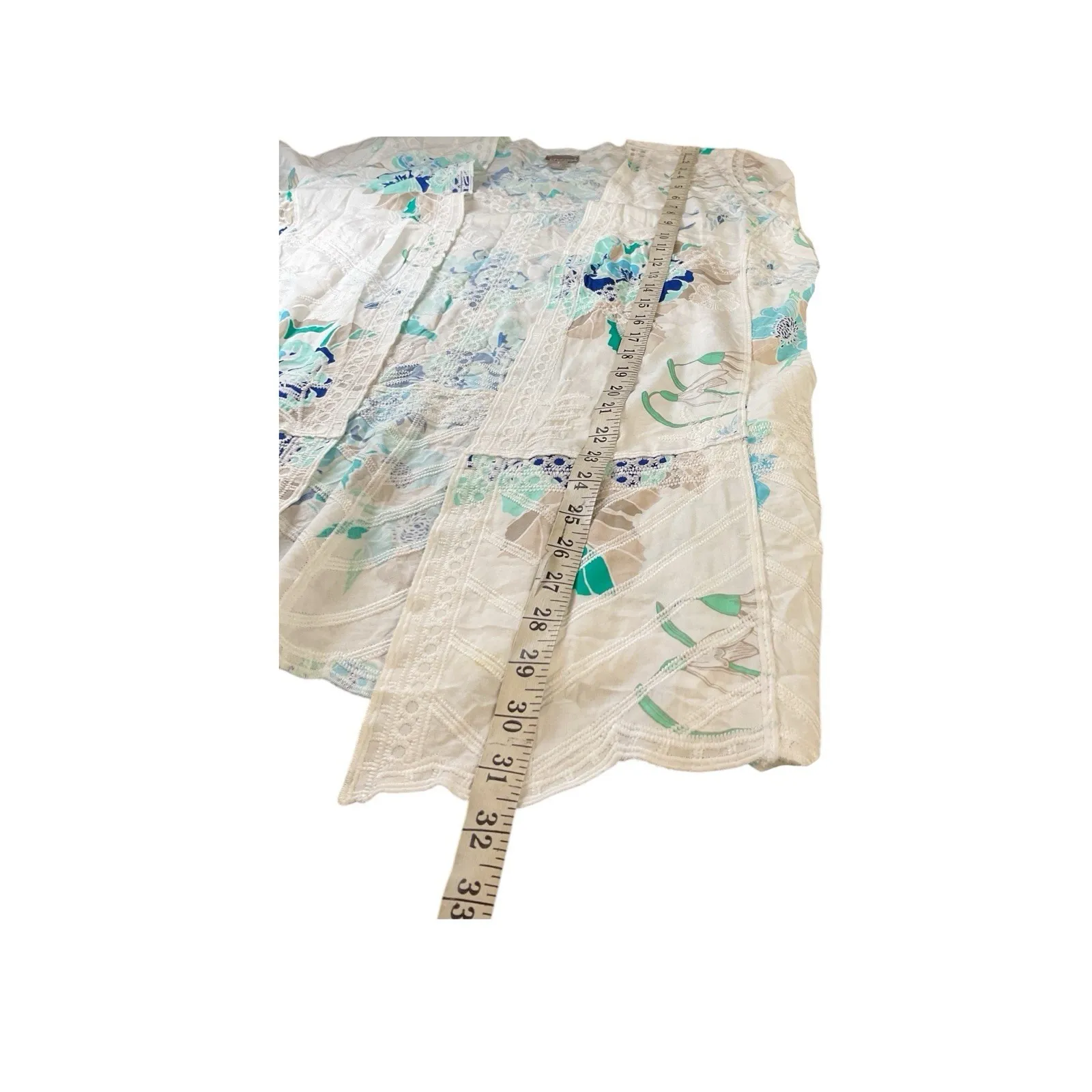 Chicos Cover Up Top Womens Size 1 White Blue Floral Print 3/4 Sleeve Embroidered - Image 9