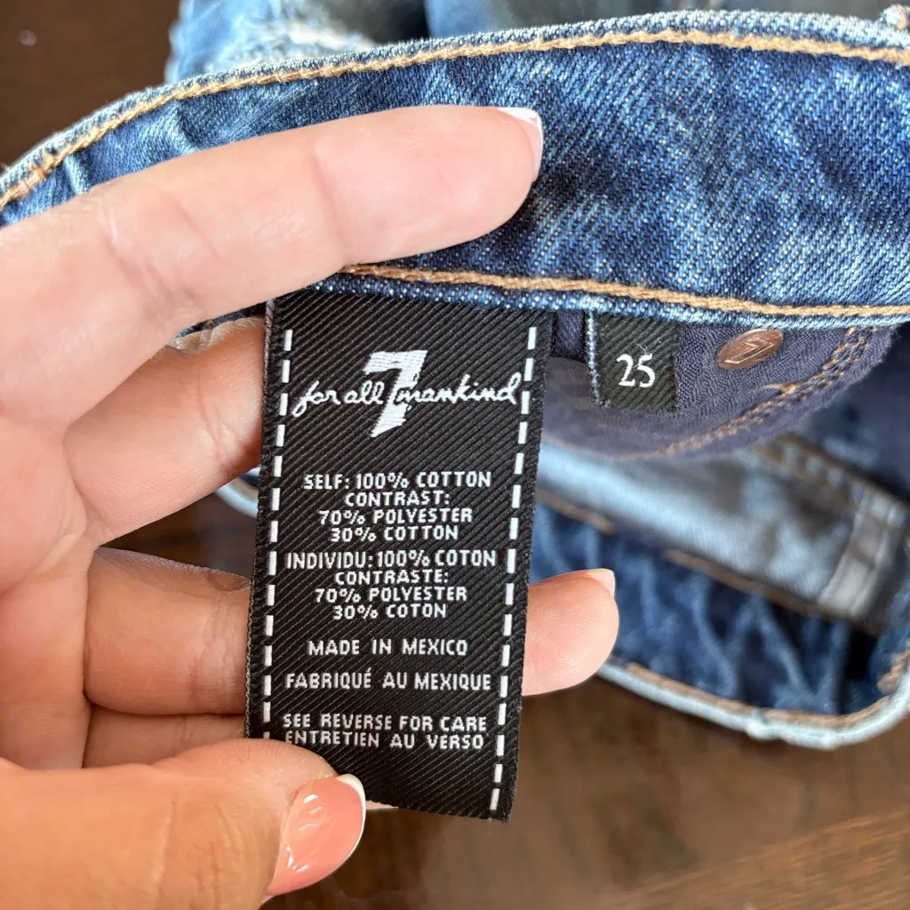 7 For All Mankind Distressed Denim A-Line Skirt - Image 3