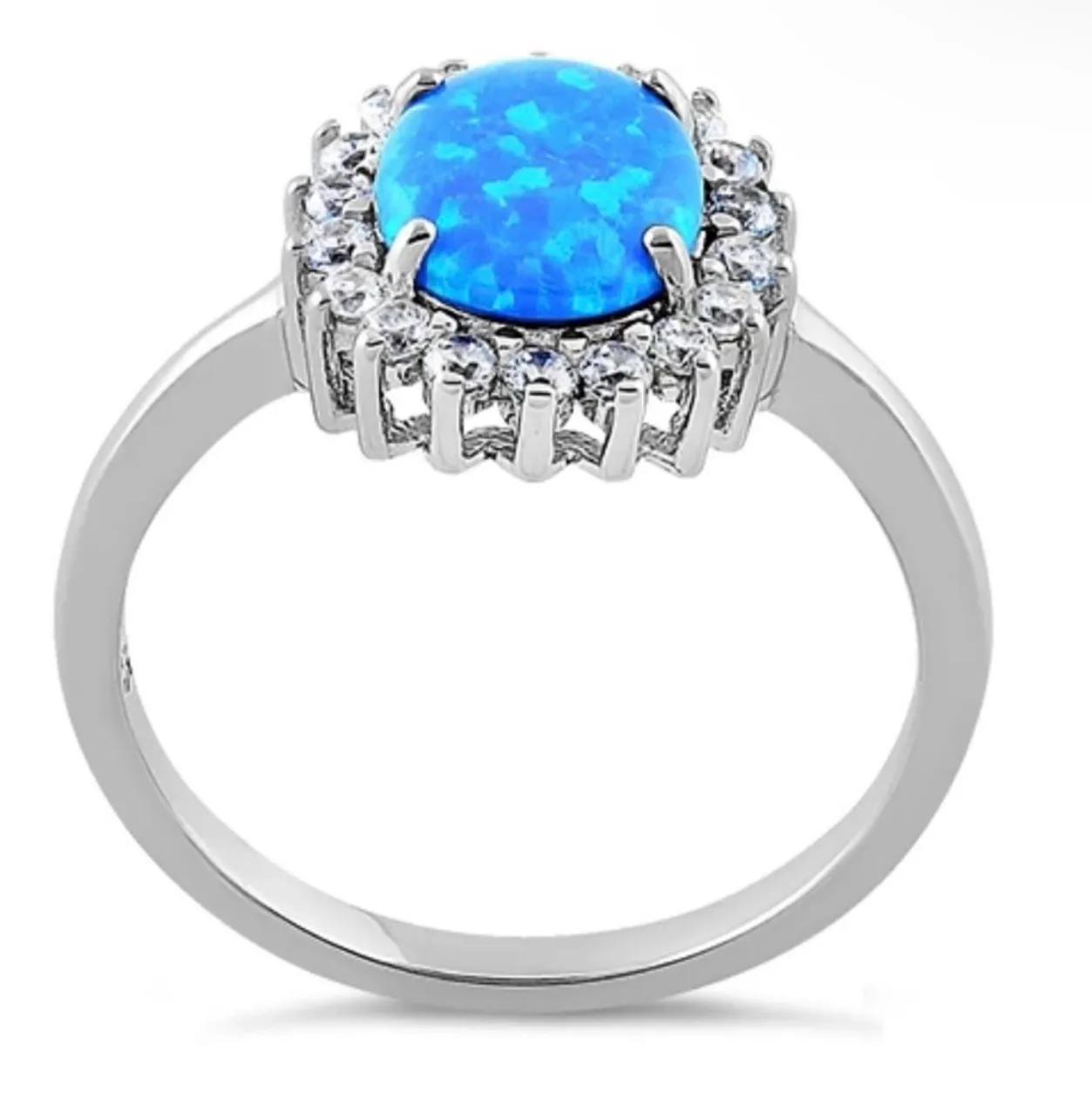 SIZE 9 925  Oval Blue Lab Opal CZ Ring - Image 3
