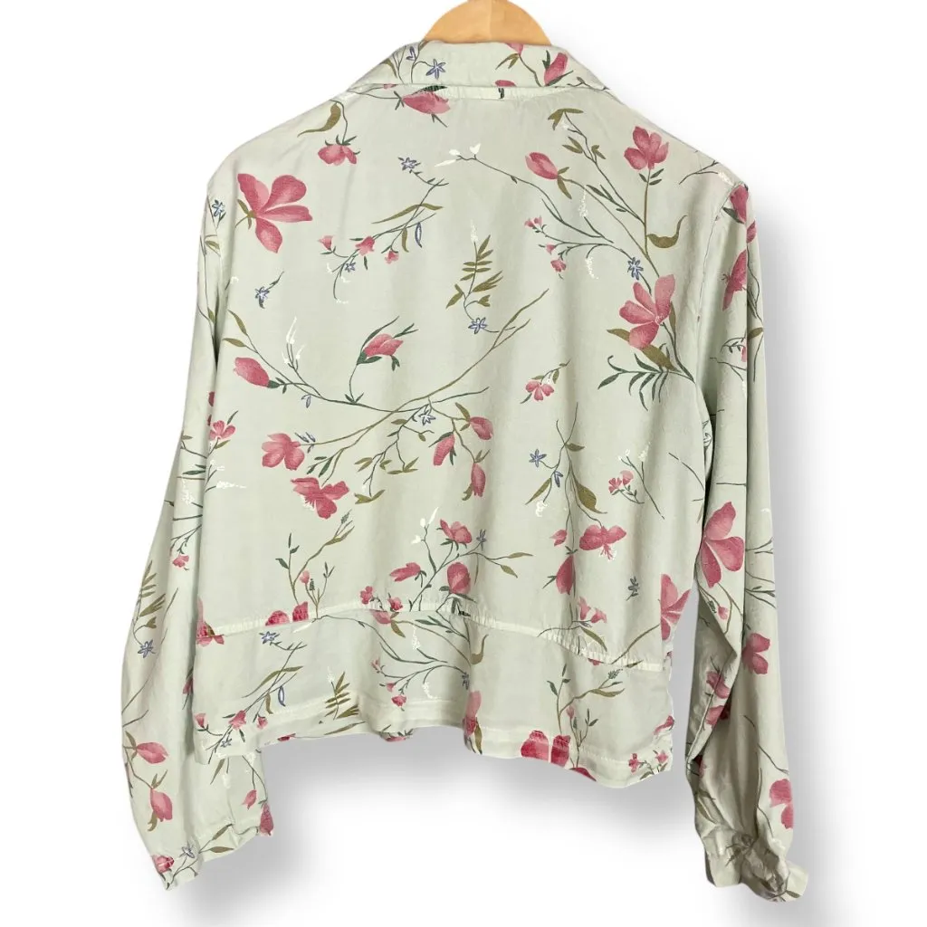 Vintage Top Lightweight‎ Jacket Shell Button Women Green Tencel Rayon Floral 90s Size L - Image 3