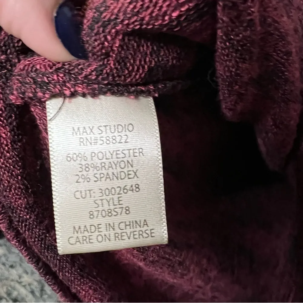 MAX Studio Burgundy and Black Asymmetrical Long Sleeve Sweater Small - Image 6