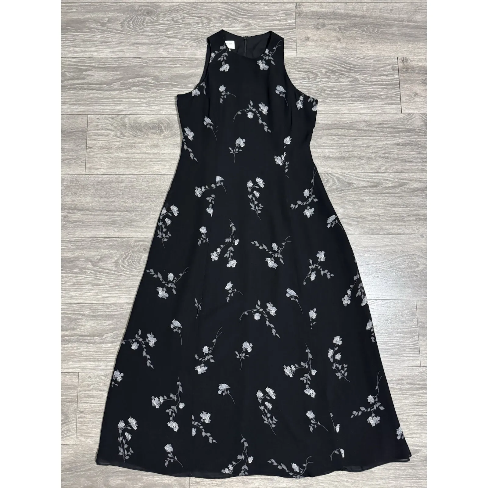 Vintage Jones New York Dress Womens 10 Black Chiffon Floral Maxi Y2K Fairy Goth - Image 10