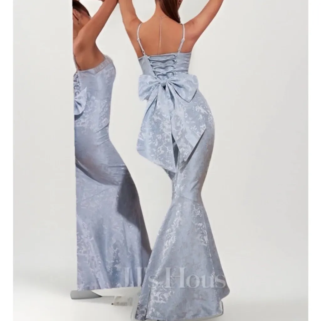 Blue Brocade Mermaid Corset Gown With Pearls Cinderella Dress Size Medium/Large - Image 5