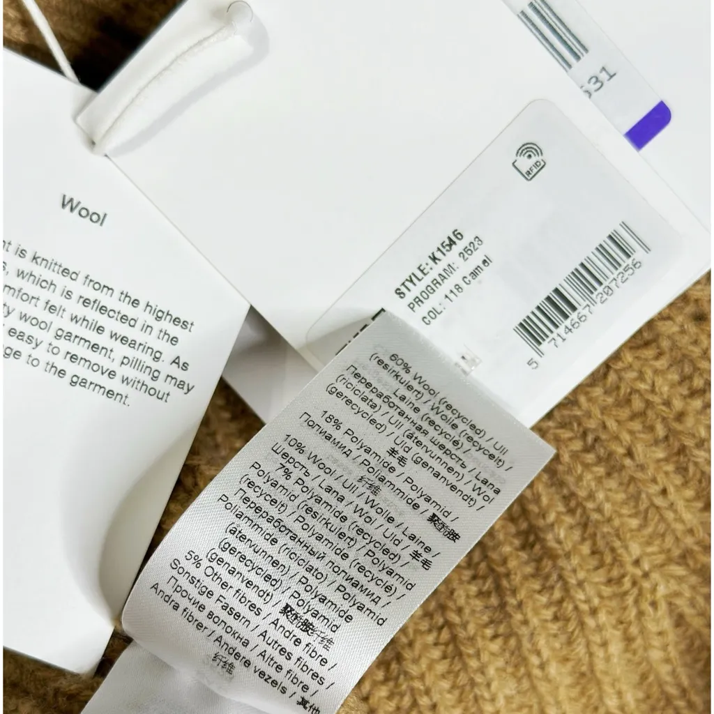 GANNI Rib Knit Mockneck Wool-Blend Sweater, Camel, Medium - Image 13