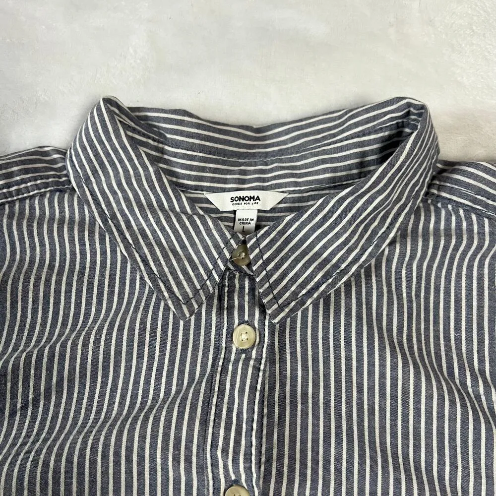 Sonoma Women's Stripe Button Up Shirt Size Large Cotton Nautical Preppy Casual - Image 4