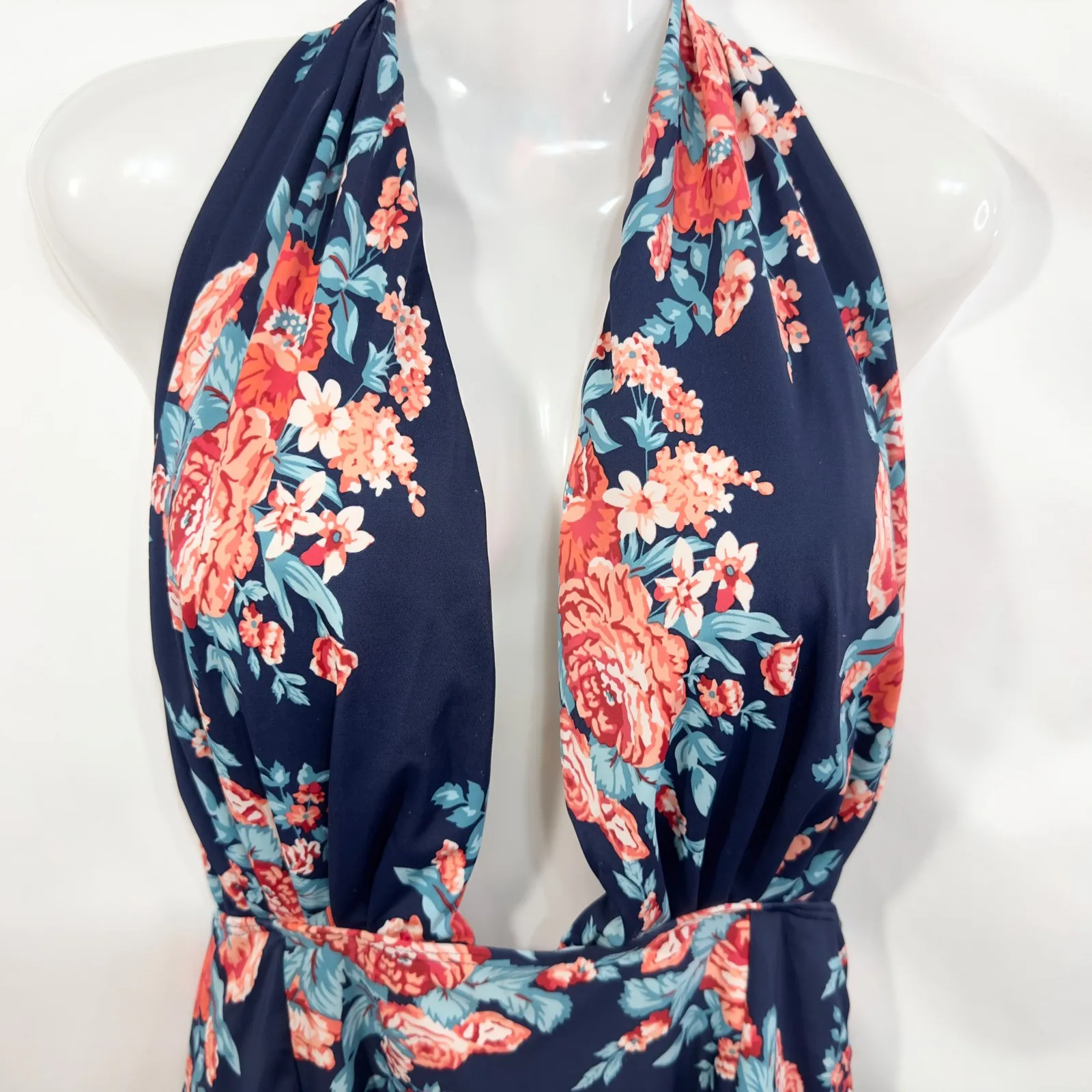 Cocoship Plus Size 3X Swimsuit Floral Plunge One Piece Open Back Halter 1003 - Image 8