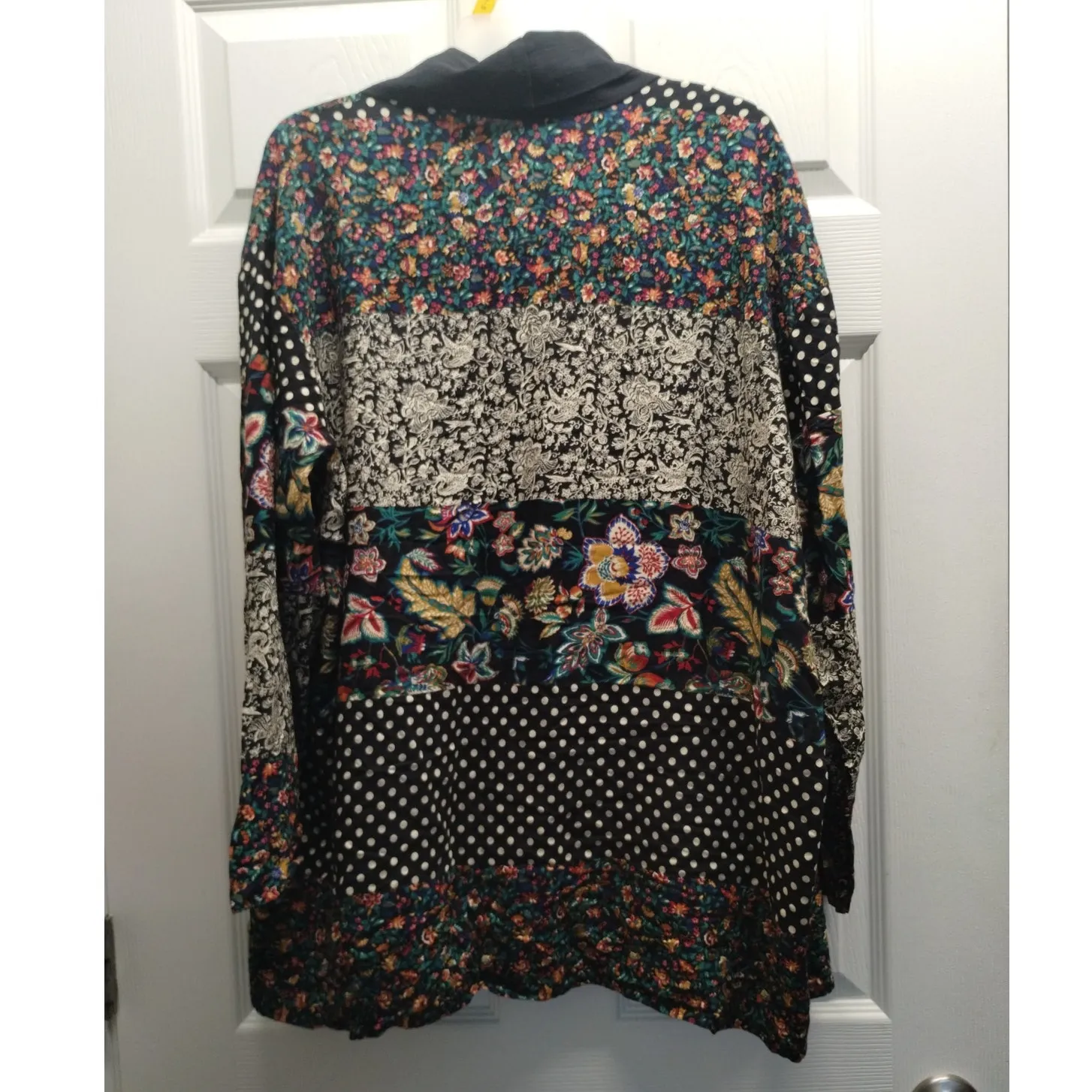Vintage Cabrais Collection Size Large Floral Polka Dot Open Front Cardigan Black - Image 2
