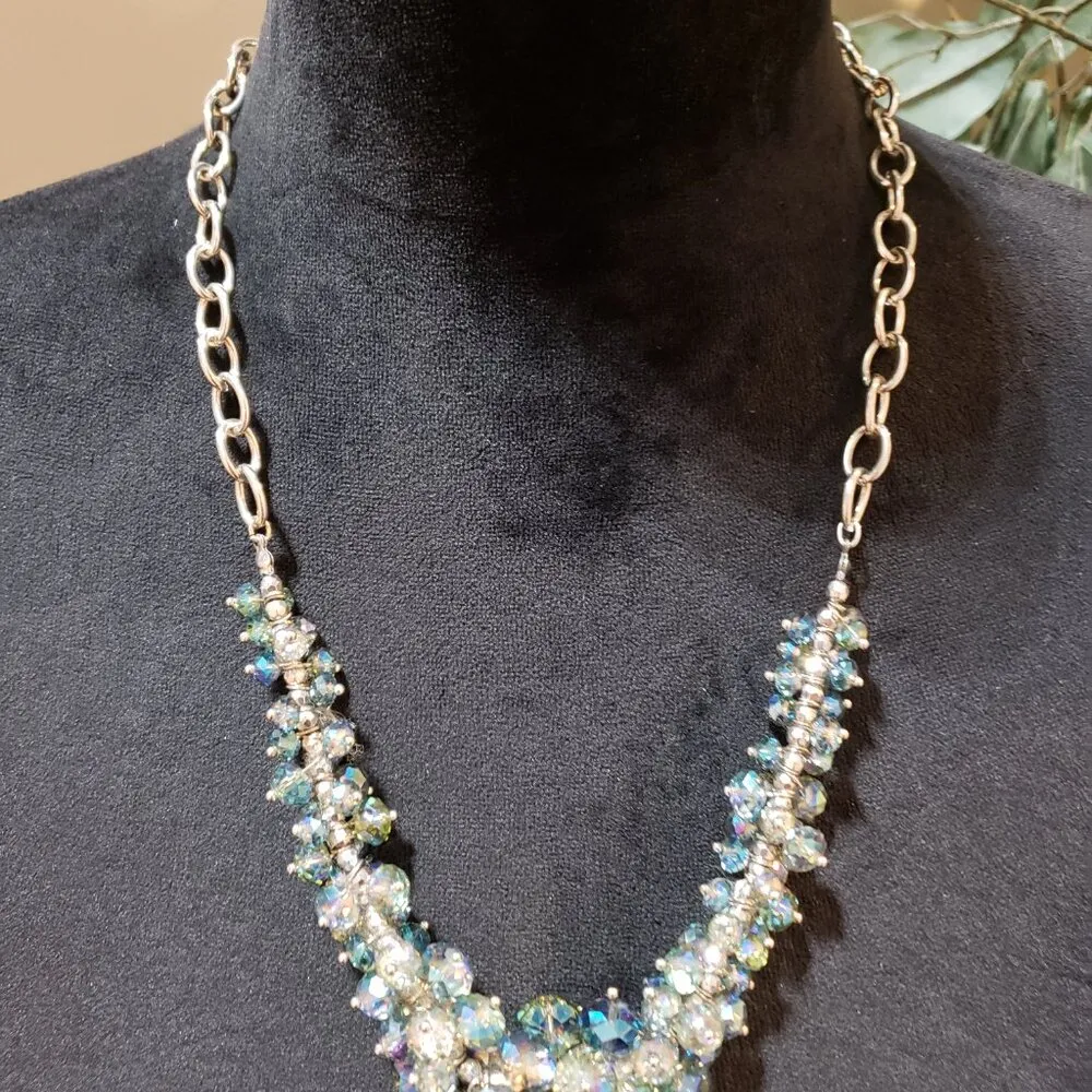 Womens Multicolor Crystal Beaded Cable Link Chain Necklace with Lobster Clasp Blue - Image 3