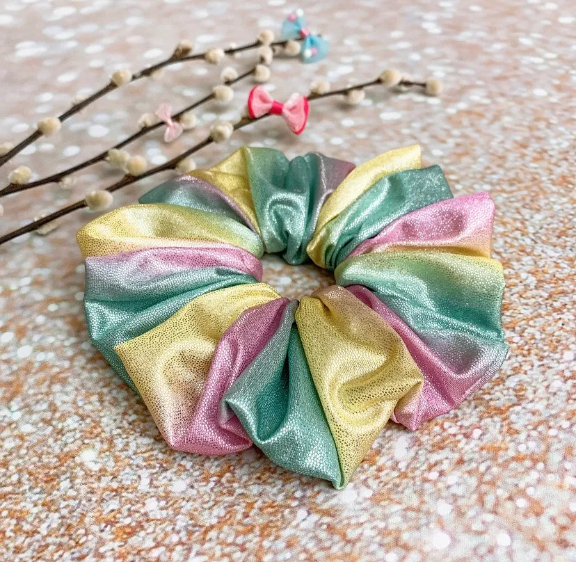 Jumbo Scrunchie Metallic Rainbow Tie Dye Scrunchie Oversized Scrunchie Multiple - Image 2