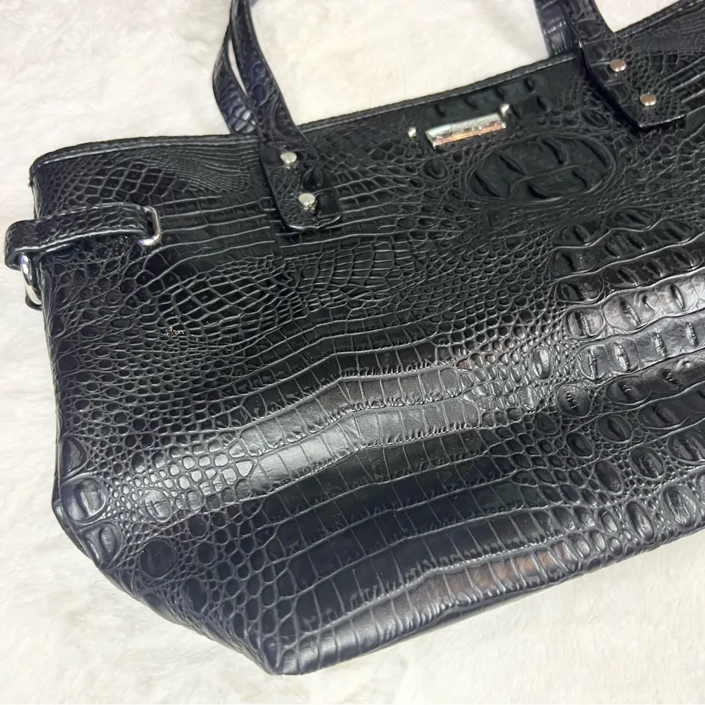 Marc Fisher Black Faux Leather Crocodile Embossed Day by Day Tote Bag - Image 2