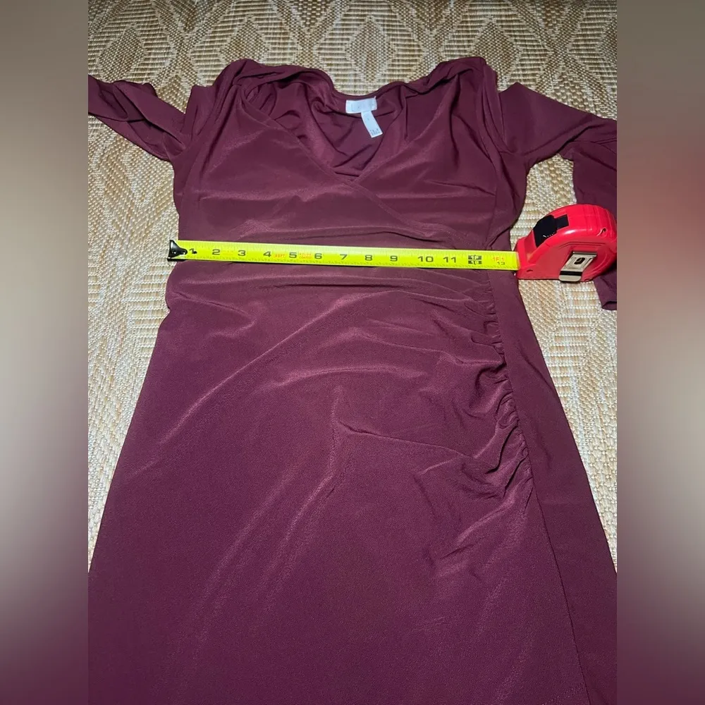 Leith Women's Maroon Red Ruched Long Sleeve Dress,V Neck,Size S, Great Condition - Image 7