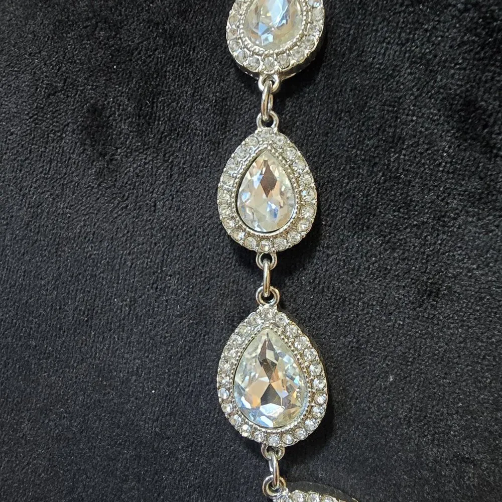 Natasha Silver Crystal Wedding Necklace Rhinestone Teardrop Pendant Bridal - Image 6