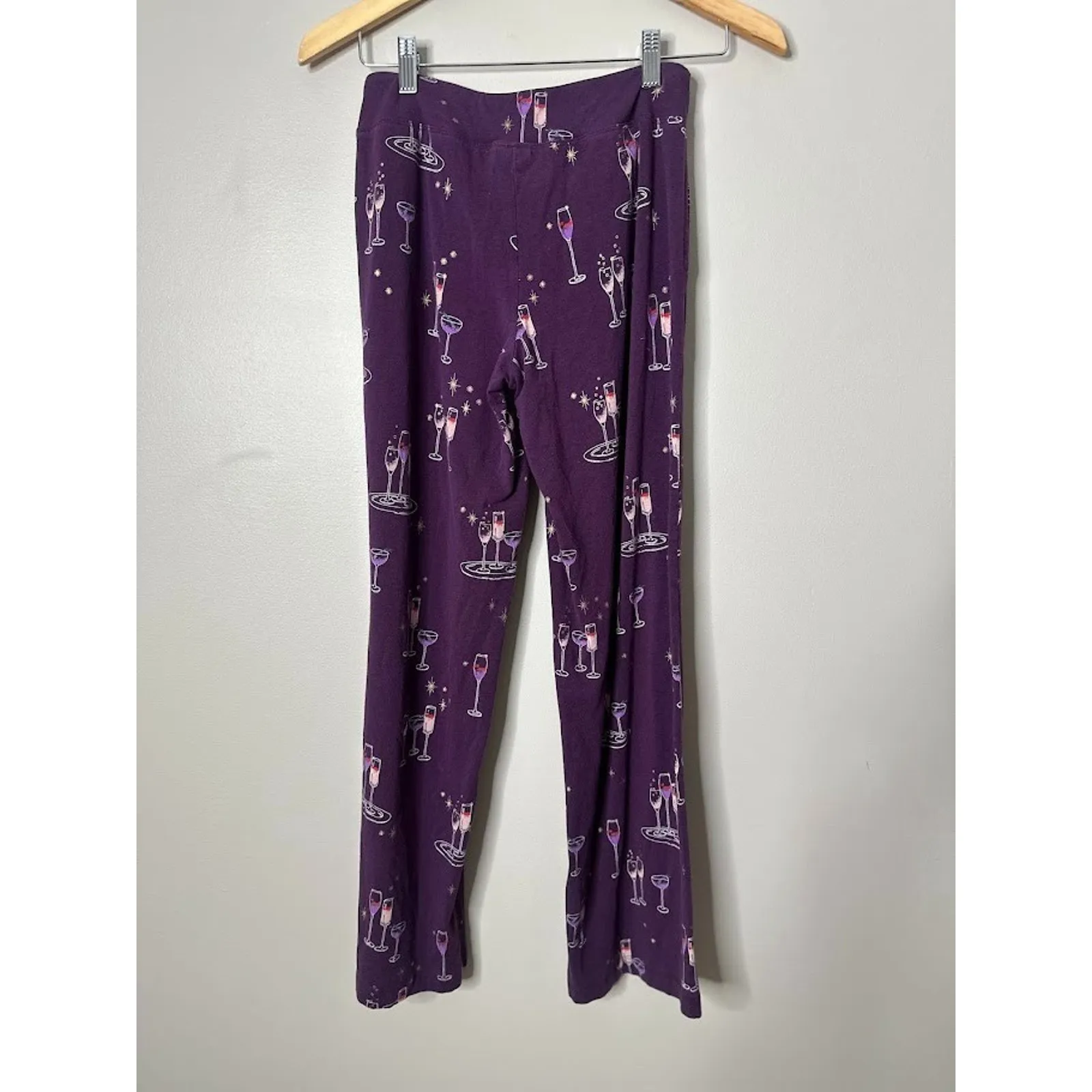 Soma Pajama Pants Size XS Ribbon Drawstring Lounge Purple Wine Champagne Fun - Image 3