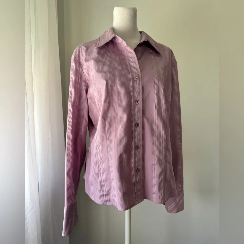 Vintage ‘90s Fred David Stretch Lilac Collared Long Sleeve Button Down Shirt - Image 3