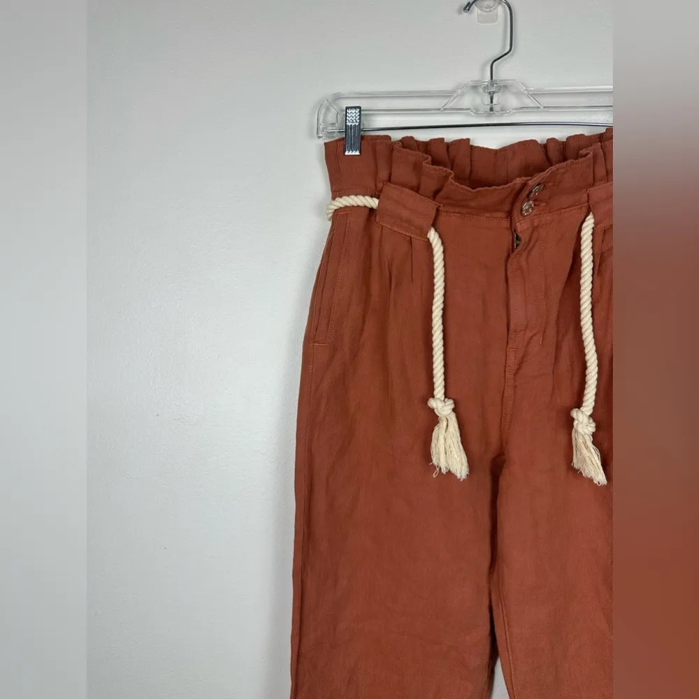 Veronica Beard Karter Paperbag Linen Belted High Rise Straight Leg Pants Sz 4 - Image 3