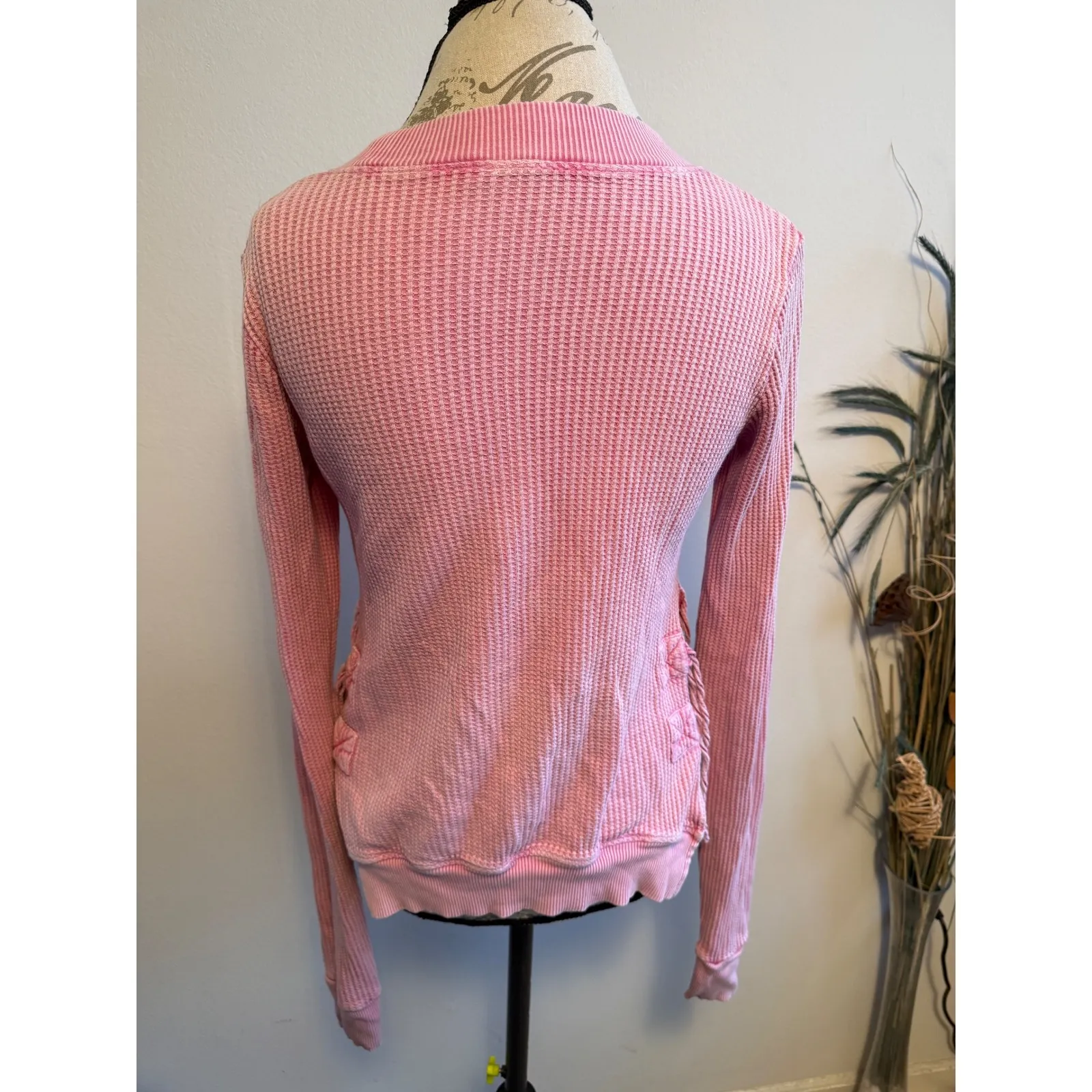 FP One Pink Waffle Knit Long Sleeve Top with Side Ties Size S - Image 5