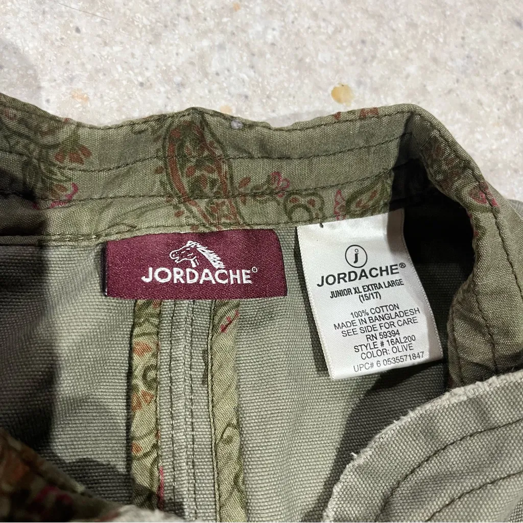 Jordache Olive Green  Jean Jacket with Floral Detail - Image 6