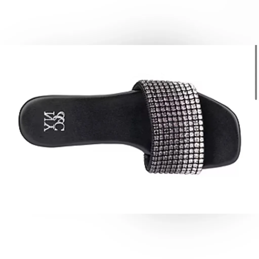 NEW New York & Company Rhinestone Gracie Flat Sandals Slides 6.5 Black - Image 3