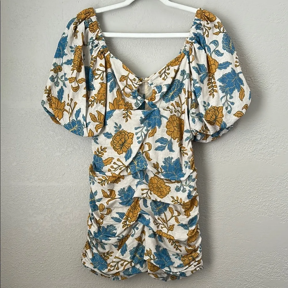 SHOWPO AMALIE THE LABEL Size 10 EMERITA LINEN BLEND PUFF SLEEVE RUCHED MINI DRESS Multiple - Image 3