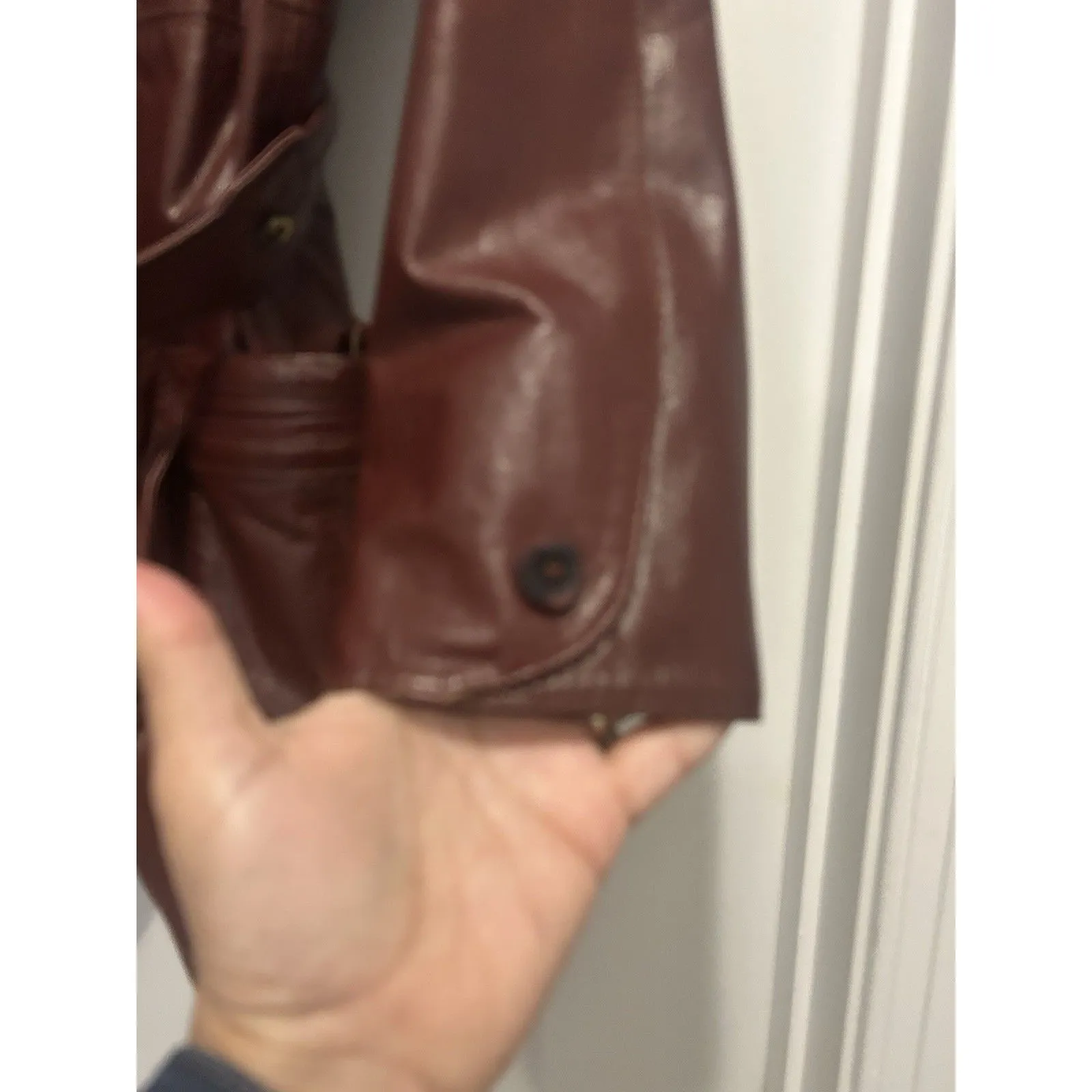 Vintage Etienne Aigner Women Size 6 Dark Red Leather Belted Jacket Trench Coat - Image 3