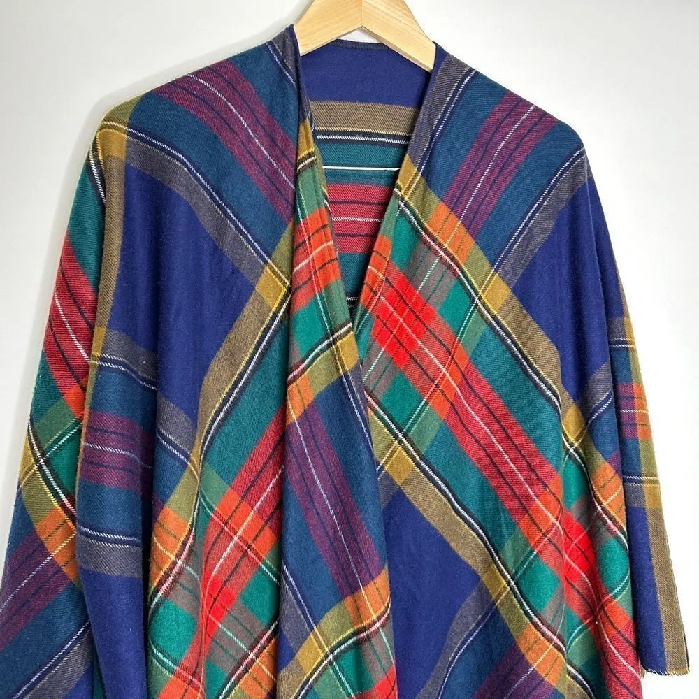 Plaid‎ Women’s Multicolor Poncho One Size Fleece - Image 3